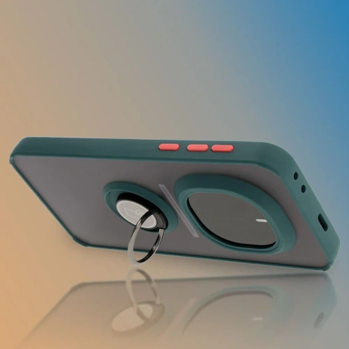 Etui z uchwytem na palec Bizon Case Hybrid Ring do Honor Magic7 Pro przydymione z ciemnozieloną ramką