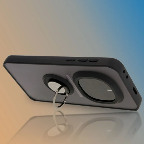 Etui z uchwytem na palec Bizon Case Hybrid Ring do Honor Magic7 Pro przydymione z czarną ramką
