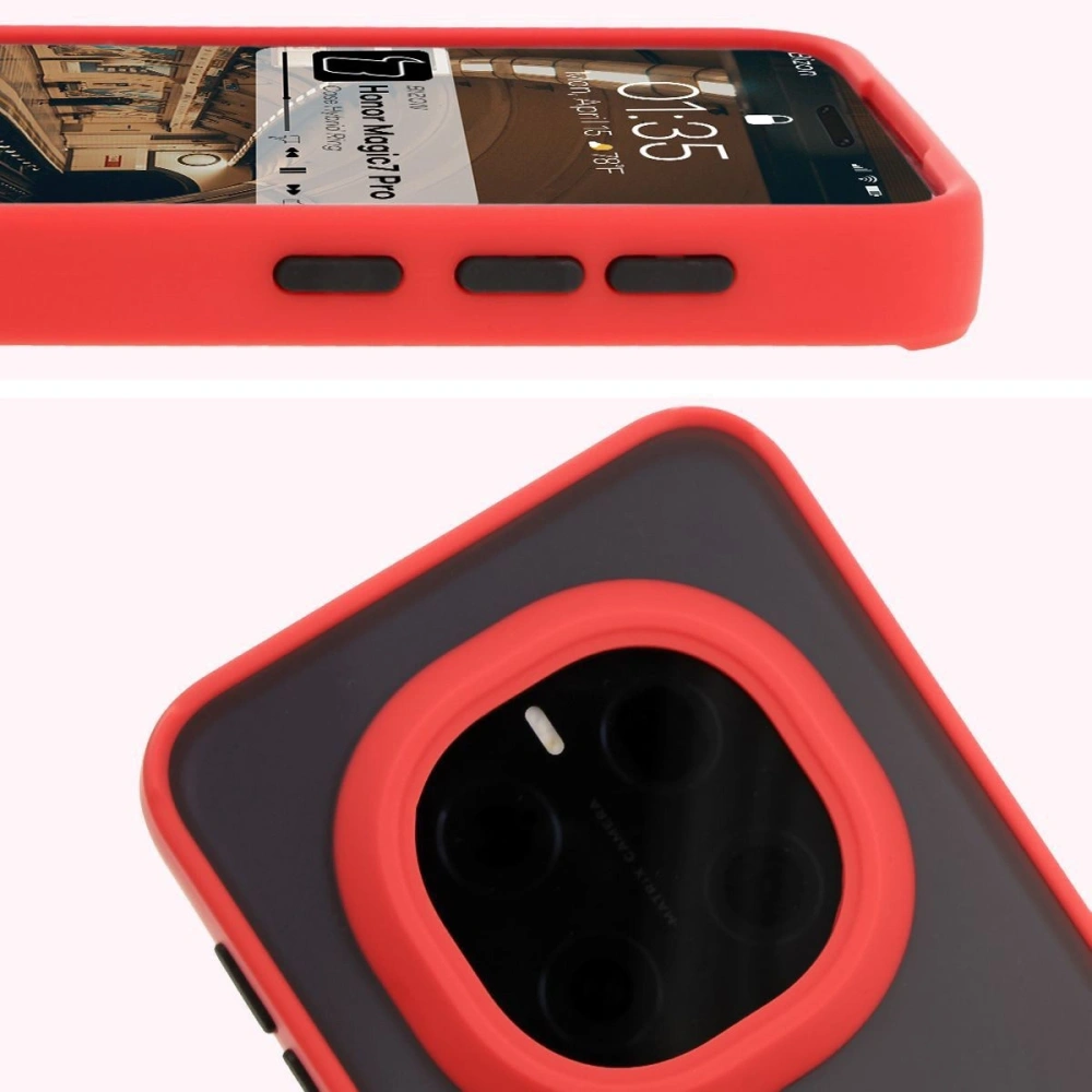 Hurtownia GSM - Etui z uchwytem na palec Bizon Case Hybrid Ring do Honor Magic7 Pro przydymione z czerwoną ramką - BIZ8271 - {ean13} - Hurt