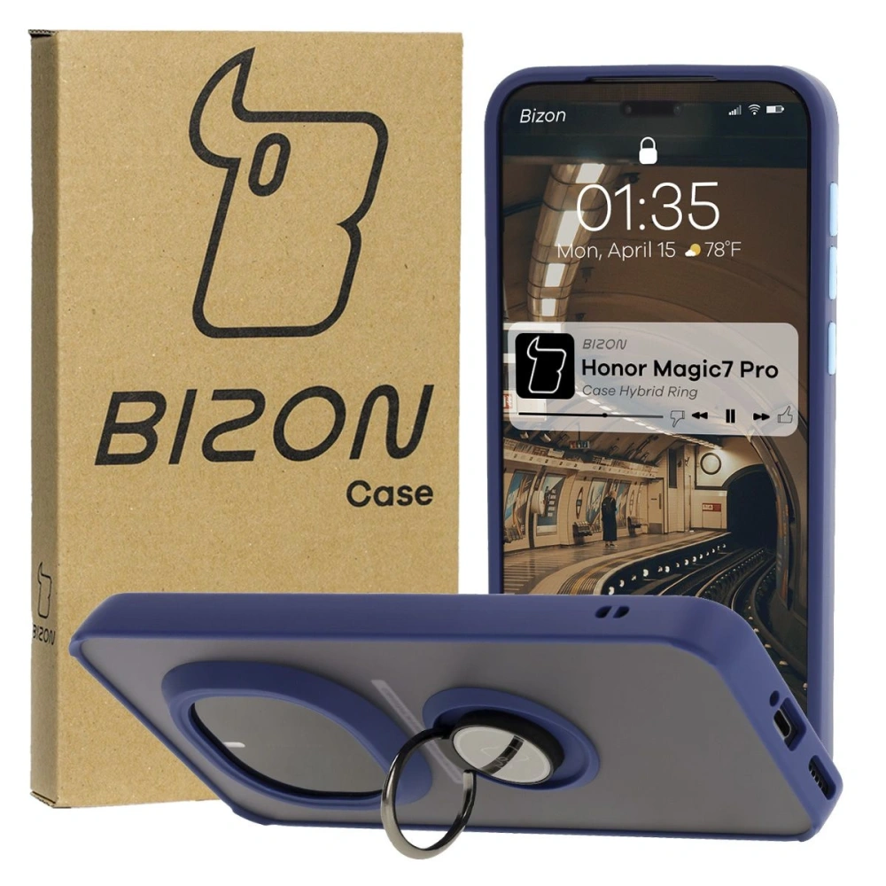 Hurtownia GSM - Etui z uchwytem na palec Bizon Case Hybrid Ring do Honor Magic7 Pro przydymione z granatową ramką - BIZ8272 - {ean13} - Hurt