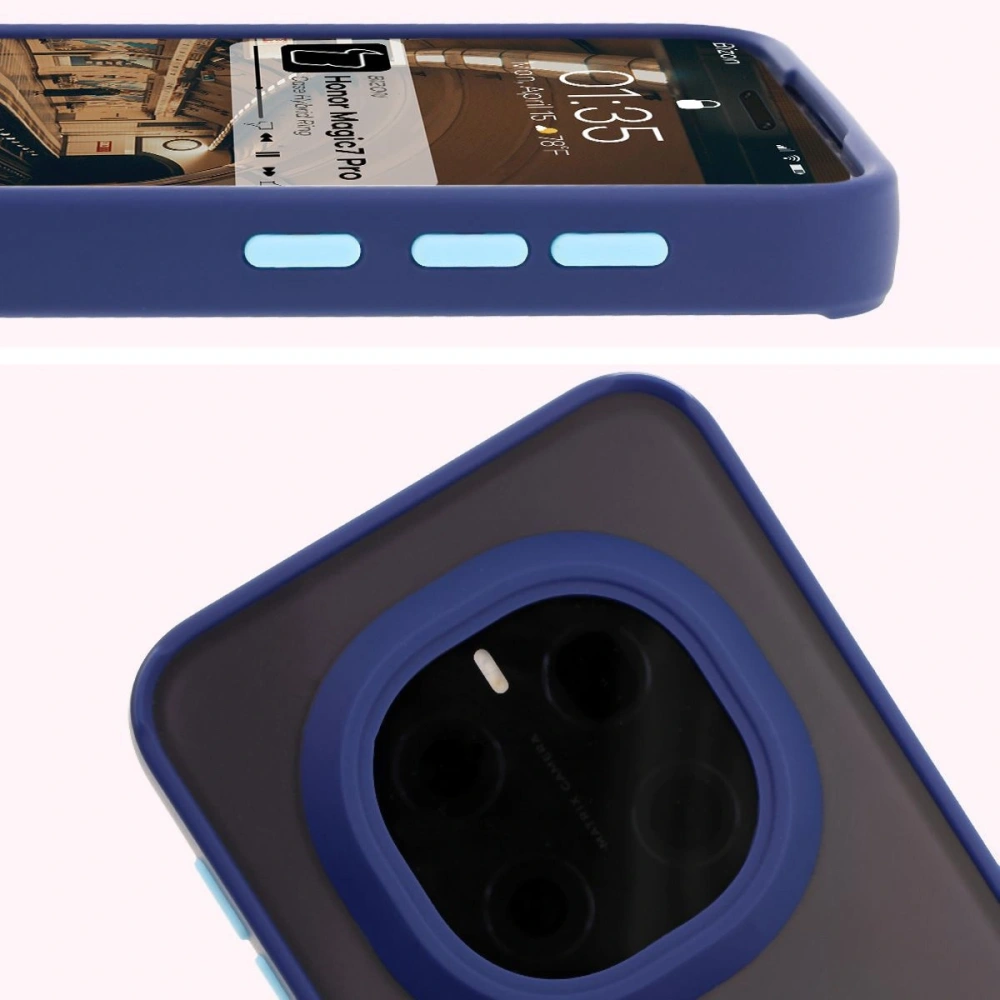 Hurtownia GSM - Etui z uchwytem na palec Bizon Case Hybrid Ring do Honor Magic7 Pro przydymione z granatową ramką - BIZ8272 - {ean13} - Hurt