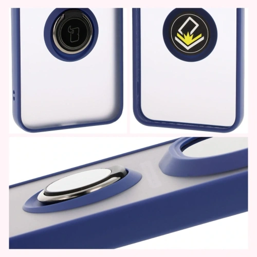 Etui z uchwytem na palec Bizon Case Hybrid Ring do Honor Magic7 Pro przydymione z granatową ramką