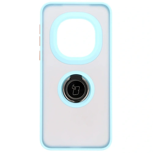 Etui z uchwytem na palec Bizon Case Hybrid Ring do Honor Magic7 Pro przydymione z jasnoniebieską ramką