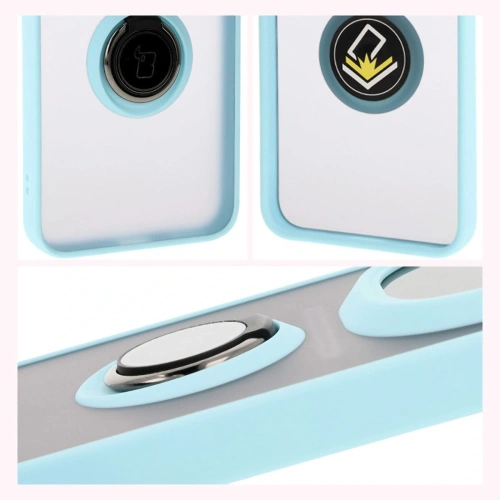 Etui z uchwytem na palec Bizon Case Hybrid Ring do Honor Magic7 Pro przydymione z jasnoniebieską ramką
