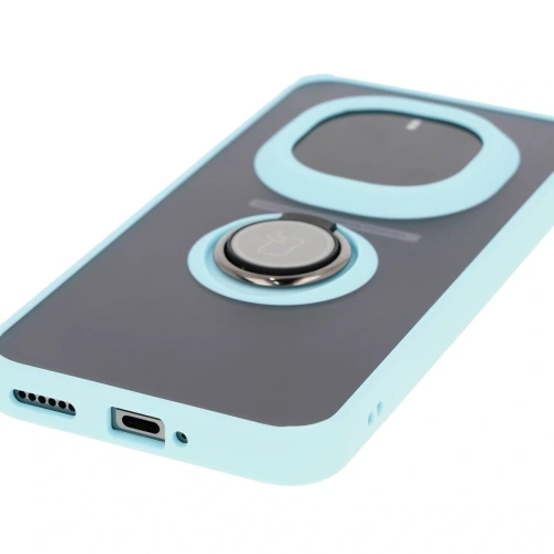 Etui z uchwytem na palec Bizon Case Hybrid Ring do Honor Magic7 Pro przydymione z jasnoniebieską ramką