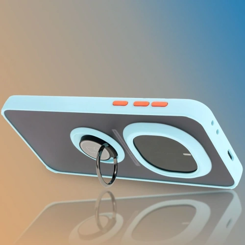 Etui z uchwytem na palec Bizon Case Hybrid Ring do Honor Magic7 Pro przydymione z jasnoniebieską ramką