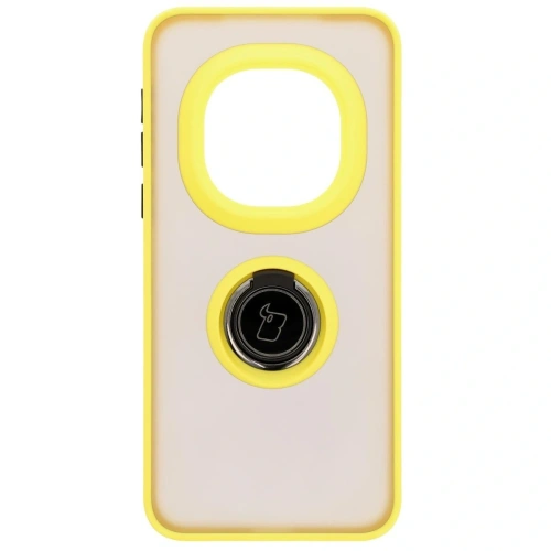 Etui z uchwytem na palec Bizon Case Hybrid Ring do Honor Magic7 Pro przydymione z żółtą ramką