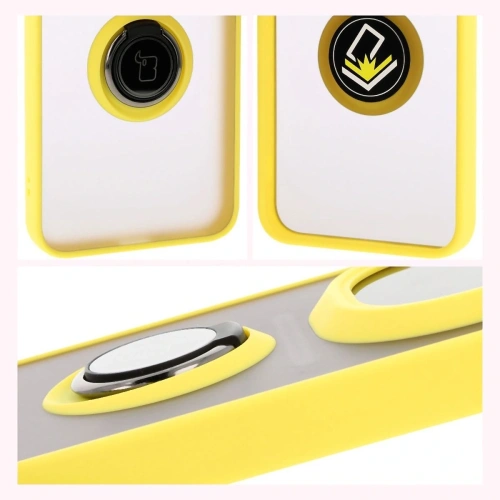 Etui z uchwytem na palec Bizon Case Hybrid Ring do Honor Magic7 Pro przydymione z żółtą ramką