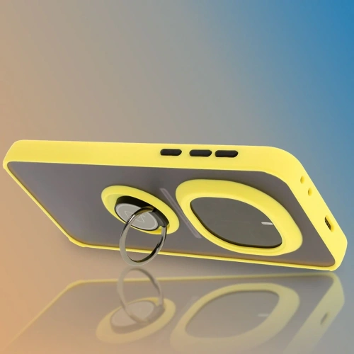 Etui z uchwytem na palec Bizon Case Hybrid Ring do Honor Magic7 Pro przydymione z żółtą ramką