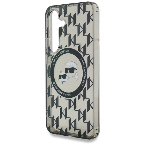Etui Karl Lagerfeld Button Karl&Choupette Heads On KL Pattern MagSafe do Samsung Galaxy S25 czarny