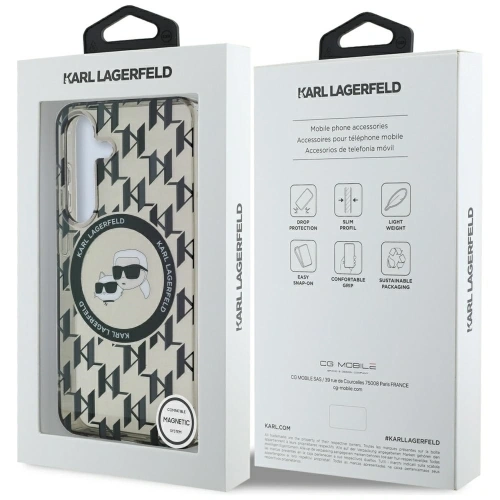 Etui Karl Lagerfeld Button Karl&Choupette Heads On KL Pattern MagSafe do Samsung Galaxy S25 czarny