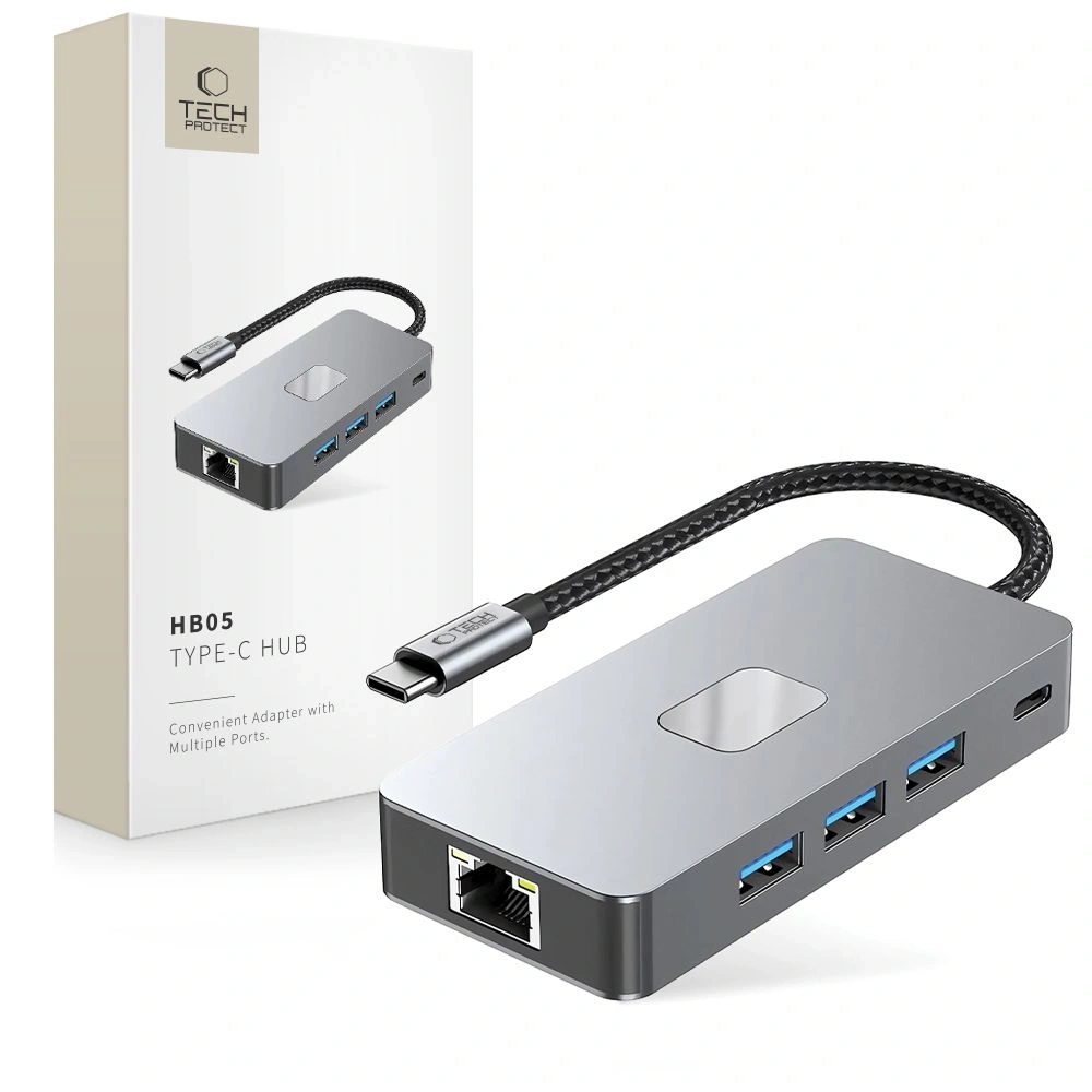 Hurtownia GSM - Tech-Protect HB05 HUB Adapter 9in1 USB-C + USB-A 2.0 + USB-A 3.0 + HDMI 4K60Hz + SD/TF + PD 100W + Ethernet RJ45 1000Mbps Space Grey - THP3863 - {ean13} - Hurt