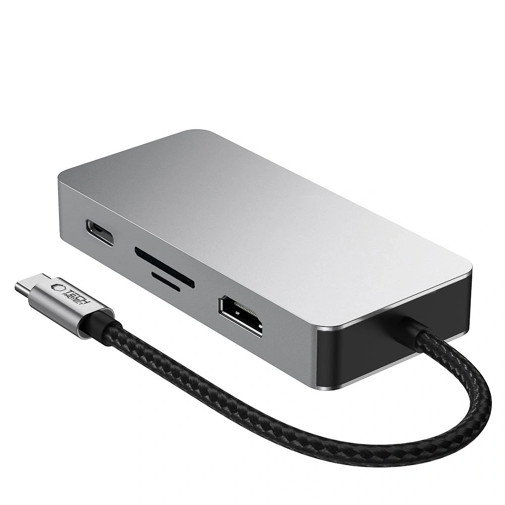 Hurtownia GSM - Tech-Protect HB05 HUB Adapter 9in1 USB-C + USB-A 2.0 + USB-A 3.0 + HDMI 4K60Hz + SD/TF + PD 100W + Ethernet RJ45 1000Mbps Space Grey - THP3863 - {ean13} - Hurt