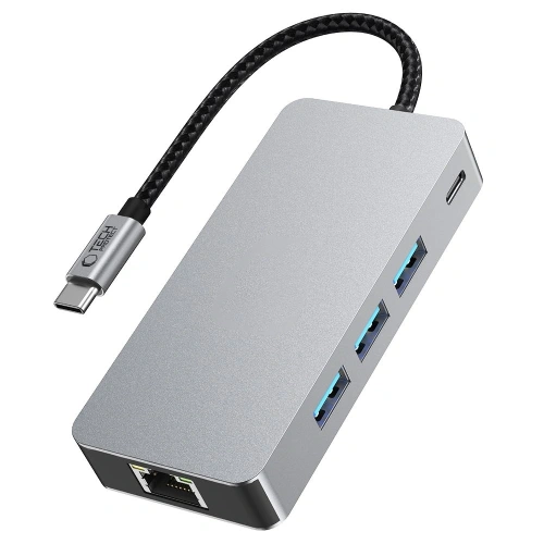 Adapter Tech-Protect HB05 HUB 9in1 USB-C + USB-A 2.0 + USB-A 3.0 + HDMI 4K60Hz + SD/TF + PD 100W + Ethernet RJ45 1000Mbps Space Grey