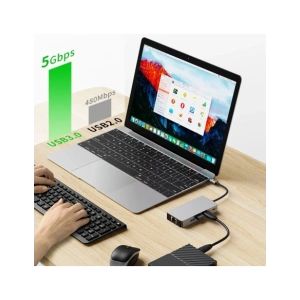 Hurtownia GSM - Tech-Protect HB05 HUB Adapter 9in1 USB-C + USB-A 2.0 + USB-A 3.0 + HDMI 4K60Hz + SD/TF + PD 100W + Ethernet RJ45 1000Mbps Space Grey - THP3863 - {ean13} - Hurt