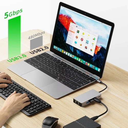 Adapter Tech-Protect HB05 HUB 9in1 USB-C + USB-A 2.0 + USB-A 3.0 + HDMI 4K60Hz + SD/TF + PD 100W + Ethernet RJ45 1000Mbps Space Grey
