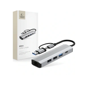 Hurtownia GSM - Tech-Protect HB03 HUB Adapter 5in1 USB-C + USB-A 2.0 + USB-A 3.0 + Ethernet RJ45 Raumgrau - THP3864 - {ean13} - Hurt