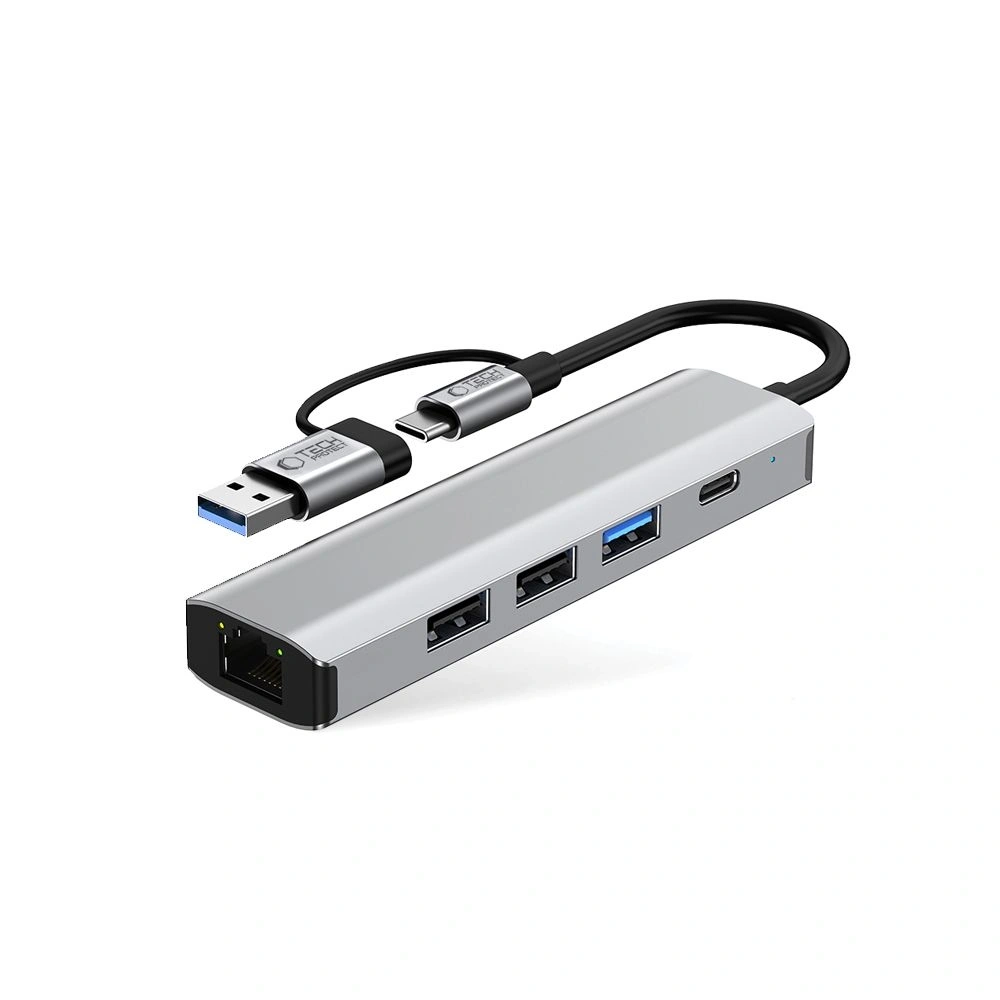 Hurtownia GSM - Tech-Protect HB03 HUB Adapter 5in1 USB-C + USB-A 2.0 + USB-A 3.0 + Ethernet RJ45 Raumgrau - THP3864 - {ean13} - Hurt
