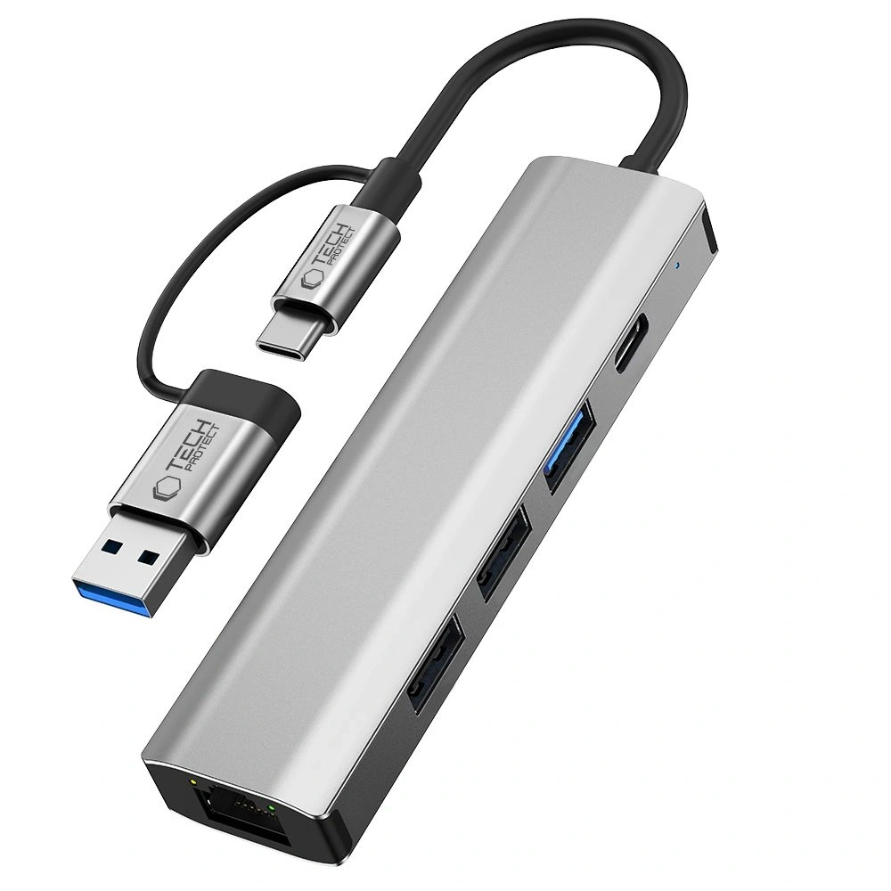 Hurtownia GSM - Tech-Protect HB03 HUB Adapter 5in1 USB-C + USB-A 2.0 + USB-A 3.0 + Ethernet RJ45 Raumgrau - THP3864 - {ean13} - Hurt