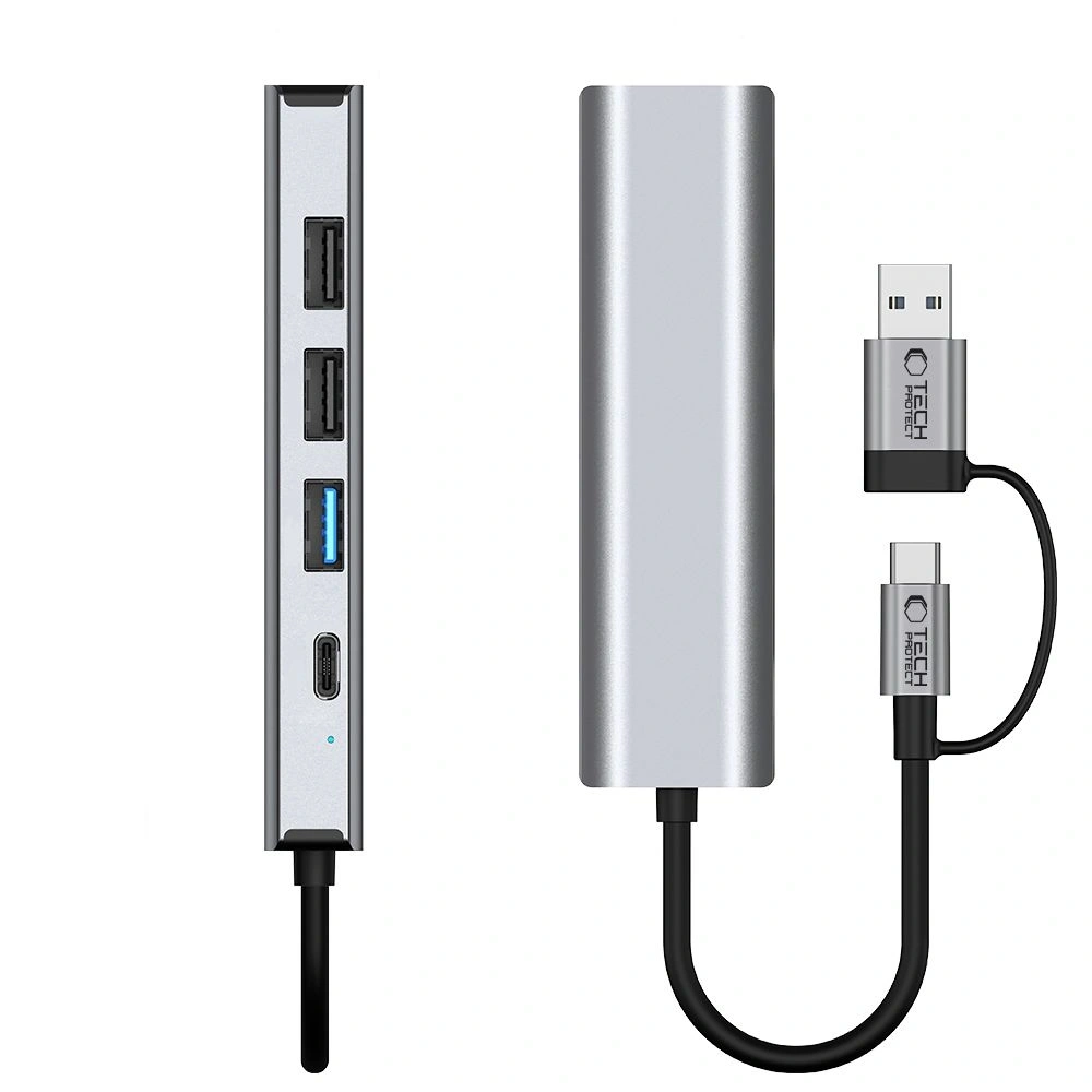 Hurtownia GSM - Tech-Protect HB03 HUB Adapter 5in1 USB-C + USB-A 2.0 + USB-A 3.0 + Ethernet RJ45 Raumgrau - THP3864 - {ean13} - Hurt