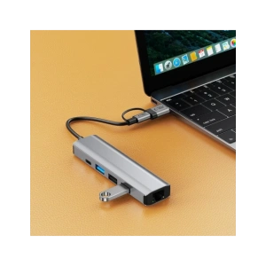 Hurtownia GSM - Tech-Protect HB03 HUB Adapter 5in1 USB-C + USB-A 2.0 + USB-A 3.0 + Ethernet RJ45 Raumgrau - THP3864 - {ean13} - Hurt