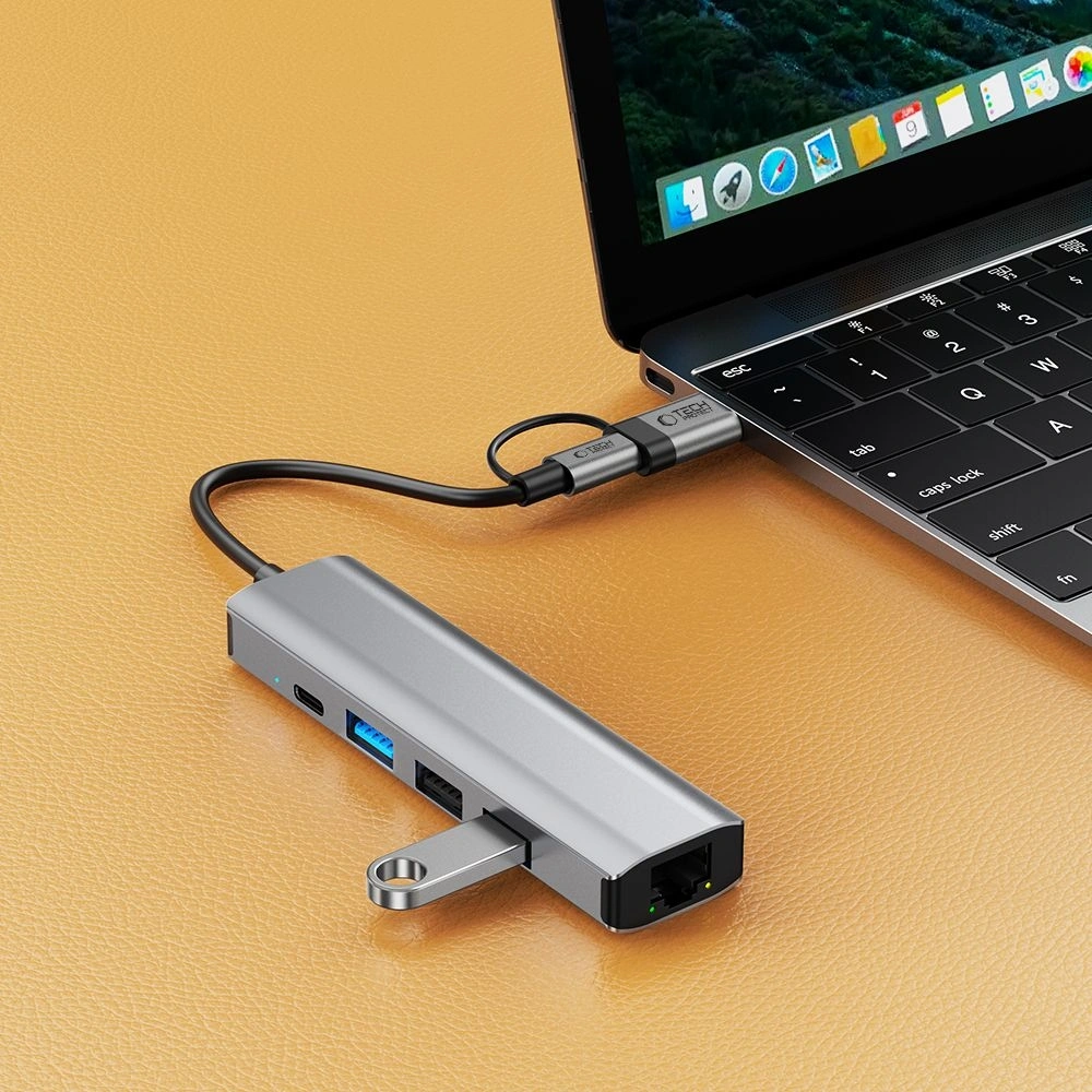 Hurtownia GSM - Tech-Protect HB03 HUB Adapter 5in1 USB-C + USB-A 2.0 + USB-A 3.0 + Ethernet RJ45 Raumgrau - THP3864 - {ean13} - Hurt