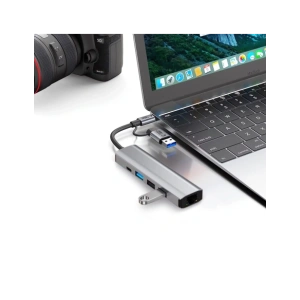 Hurtownia GSM - Tech-Protect HB03 HUB Adapter 5in1 USB-C + USB-A 2.0 + USB-A 3.0 + Ethernet RJ45 Raumgrau - THP3864 - {ean13} - Hurt