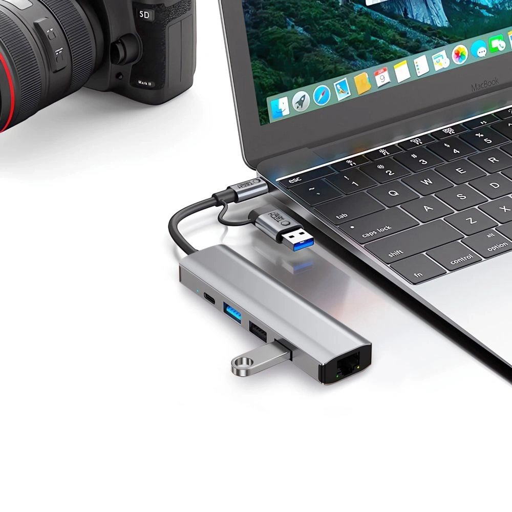 Hurtownia GSM - Tech-Protect HB03 HUB Adapter 5in1 USB-C + USB-A 2.0 + USB-A 3.0 + Ethernet RJ45 Raumgrau - THP3864 - {ean13} - Hurt