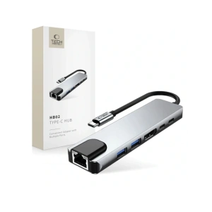 Hurtownia GSM - Tech-Protect HB02 HUB Adapter 6in1 USB-C + USB-A 2.0 + USB-A 3.0 + HDMI 4K30Hz + Ethernet RJ45 + PD 100W Space Grey - THP3865 - {ean13} - Hurt