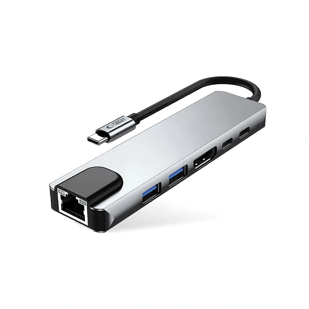Hurtownia GSM - Tech-Protect HB02 HUB Adapter 6in1 USB-C + USB-A 2.0 + USB-A 3.0 + HDMI 4K30Hz + Ethernet RJ45 + PD 100W Space Grey - THP3865 - {ean13} - Hurt