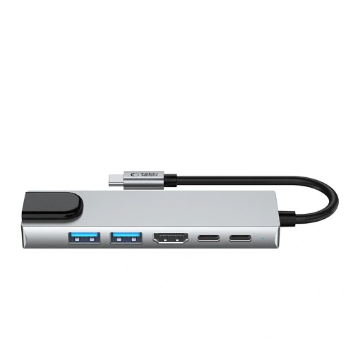 Adapter Tech-Protect HB02 HUB 6in1 USB-C + USB-A 2.0 + USB-A 3.0 + HDMI 4K30Hz + Ethernet RJ45 + PD 100W Space Grey
