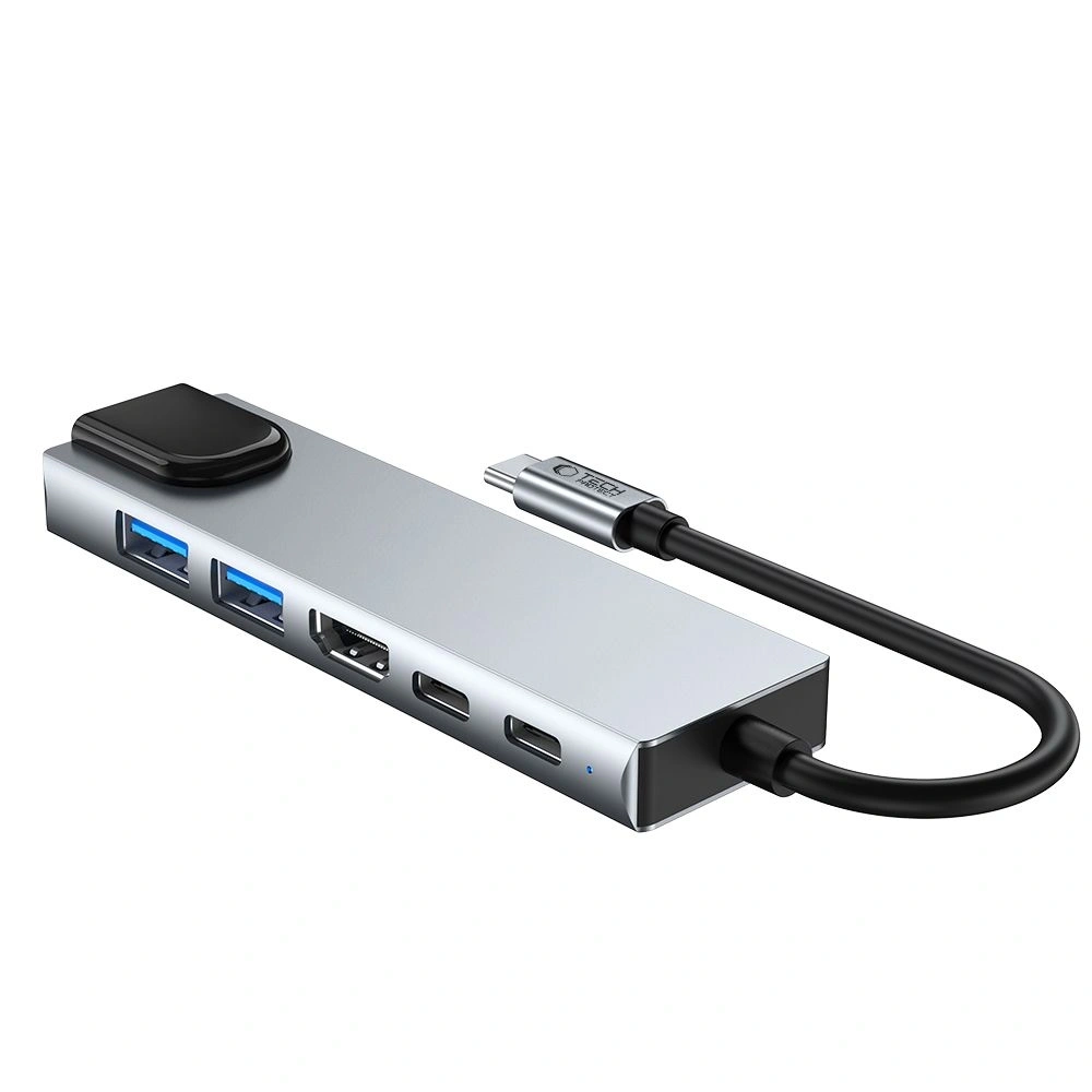 Hurtownia GSM - Tech-Protect HB02 HUB Adapter 6in1 USB-C + USB-A 2.0 + USB-A 3.0 + HDMI 4K30Hz + Ethernet RJ45 + PD 100W Space Grey - THP3865 - {ean13} - Hurt