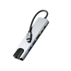 Hurtownia GSM - Tech-Protect HB02 HUB Adapter 6in1 USB-C + USB-A 2.0 + USB-A 3.0 + HDMI 4K30Hz + Ethernet RJ45 + PD 100W Space Grey - THP3865 - {ean13} - Hurt