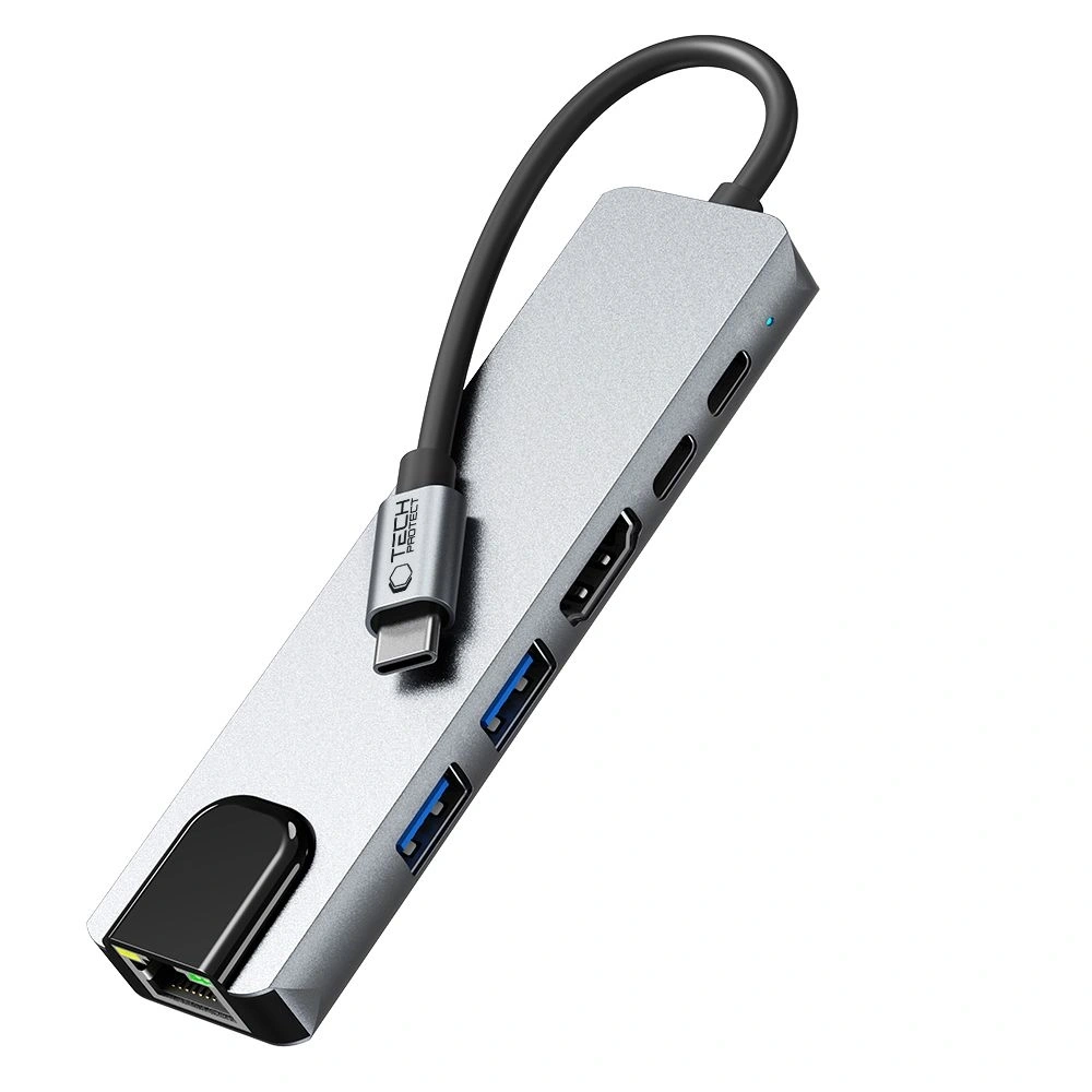 Hurtownia GSM - Tech-Protect HB02 HUB Adapter 6in1 USB-C + USB-A 2.0 + USB-A 3.0 + HDMI 4K30Hz + Ethernet RJ45 + PD 100W Space Grey - THP3865 - {ean13} - Hurt