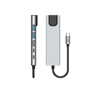 Hurtownia GSM - Tech-Protect HB02 HUB Adapter 6in1 USB-C + USB-A 2.0 + USB-A 3.0 + HDMI 4K30Hz + Ethernet RJ45 + PD 100W Space Grey - THP3865 - {ean13} - Hurt