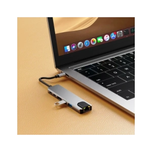 Hurtownia GSM - Tech-Protect HB02 HUB Adapter 6in1 USB-C + USB-A 2.0 + USB-A 3.0 + HDMI 4K30Hz + Ethernet RJ45 + PD 100W Space Grey - THP3865 - {ean13} - Hurt