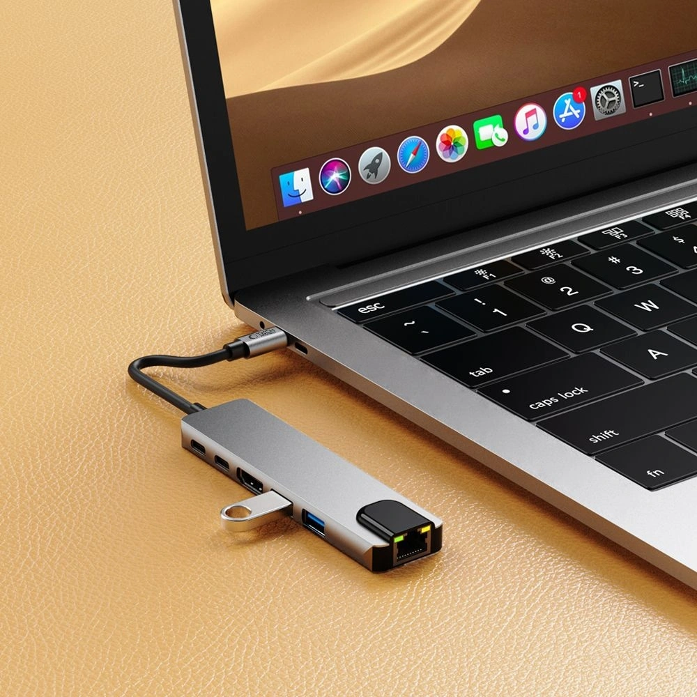 Hurtownia GSM - Tech-Protect HB02 HUB Adapter 6in1 USB-C + USB-A 2.0 + USB-A 3.0 + HDMI 4K30Hz + Ethernet RJ45 + PD 100W Space Grey - THP3865 - {ean13} - Hurt