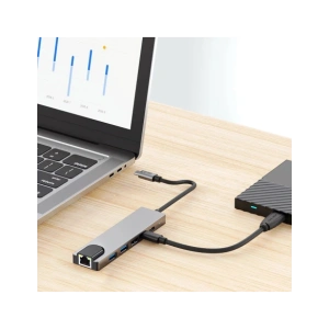 Hurtownia GSM - Tech-Protect HB02 HUB Adapter 6in1 USB-C + USB-A 2.0 + USB-A 3.0 + HDMI 4K30Hz + Ethernet RJ45 + PD 100W Space Grey - THP3865 - {ean13} - Hurt