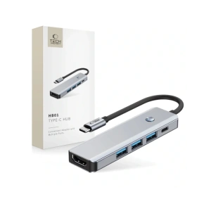 Hurtownia GSM - Tech-Protect HB01 HUB Adapter 5in1 USB-C + USB-A 3.0 + HDMI 4K60Hz + PD 100W Space Grey - THP3866 - {ean13} - Hurt