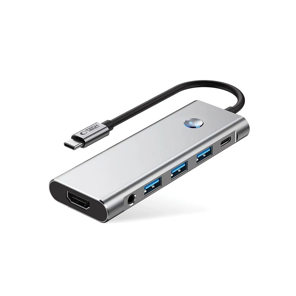 Hurtownia GSM - Tech-Protect HB04 HUB Adapter 9in1 USB-C + USB-A 2.0 + USB-A 3.0 + HDMI 4K60Hz + SD/TF + PD 100W + Jack 3.5mm Gri Spațial - THP3867 - {ean13} - Hurt