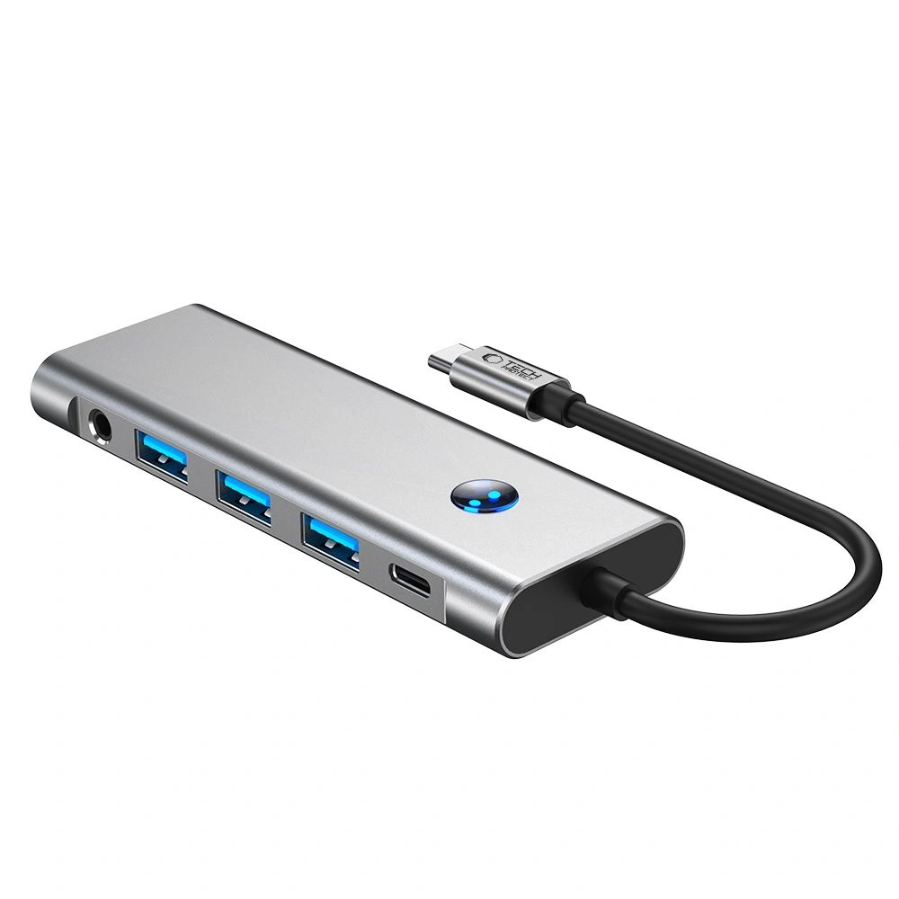 Hurtownia GSM - Tech-Protect HB04 HUB Adapter 9in1 USB-C + USB-A 2.0 + USB-A 3.0 + HDMI 4K60Hz + SD/TF + PD 100W + Jack 3.5mm Gri Spațial - THP3867 - {ean13} - Hurt