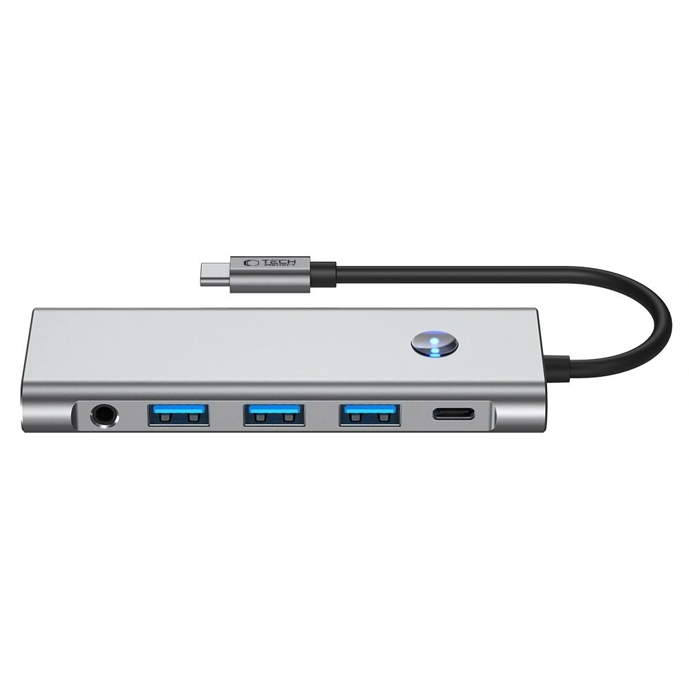 Hurtownia GSM - Tech-Protect HB04 HUB Adapter 9in1 USB-C + USB-A 2.0 + USB-A 3.0 + HDMI 4K60Hz + SD/TF + PD 100W + Jack 3.5mm Gri Spațial - THP3867 - {ean13} - Hurt