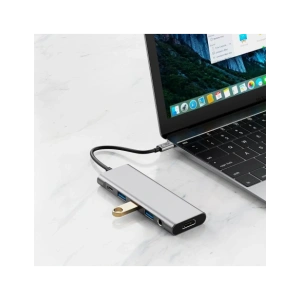 Hurtownia GSM - Tech-Protect HB04 HUB Adapter 9in1 USB-C + USB-A 2.0 + USB-A 3.0 + HDMI 4K60Hz + SD/TF + PD 100W + Jack 3.5mm Space Grey - THP3867 - {ean13} - Hurt