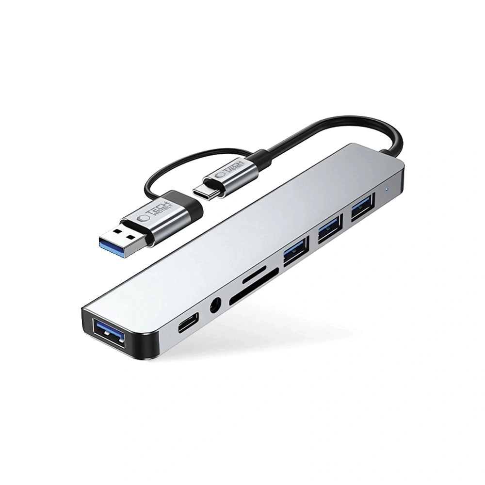 Hurtownia GSM - Adaptér Tech-Protect HB06 HUB 9in1 USB-C + USB-A 2.0 + USB-A 3.0 + SD/TF + Jack 3.5mm Space Grey - THP3868 - {ean13} - Hurt