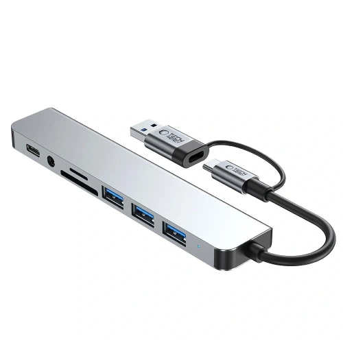Adapter Tech-Protect HB06 HUB 9in1 USB-C + USB-A 2.0 + USB-A 3.0 + SD/TF + Jack 3.5mm Space Grey