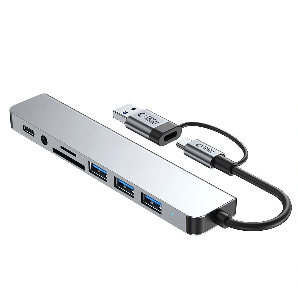 Hurtownia GSM - Adaptér Tech-Protect HB06 HUB 9in1 USB-C + USB-A 2.0 + USB-A 3.0 + SD/TF + Jack 3.5mm Space Grey - THP3868 - {ean13} - Hurt