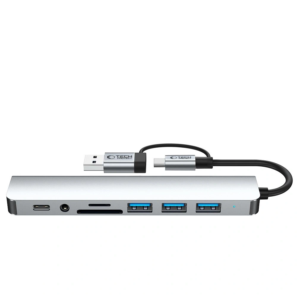 Hurtownia GSM - Adaptér Tech-Protect HB06 HUB 9in1 USB-C + USB-A 2.0 + USB-A 3.0 + SD/TF + Jack 3.5mm Space Grey - THP3868 - {ean13} - Hurt