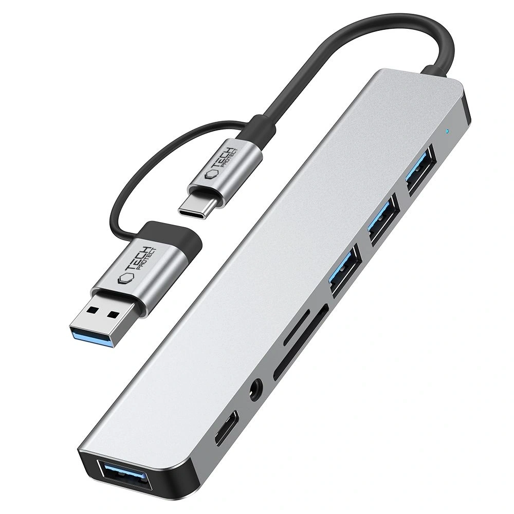 Hurtownia GSM - Adaptér Tech-Protect HB06 HUB 9in1 USB-C + USB-A 2.0 + USB-A 3.0 + SD/TF + Jack 3.5mm Space Grey - THP3868 - {ean13} - Hurt