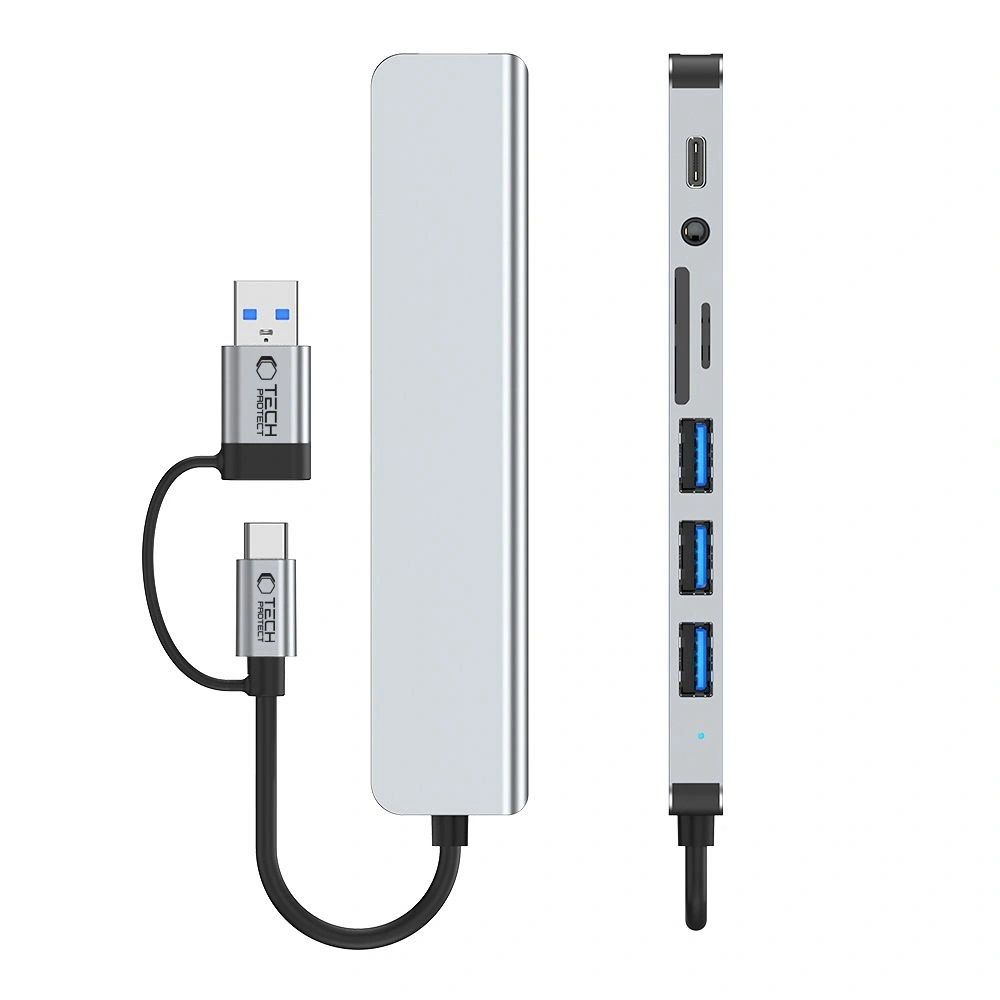 Hurtownia GSM - Adaptér Tech-Protect HB06 HUB 9in1 USB-C + USB-A 2.0 + USB-A 3.0 + SD/TF + Jack 3.5mm Space Grey - THP3868 - {ean13} - Hurt
