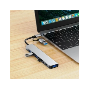 Hurtownia GSM - Tech-Protect HB06 HUB Adapter 9in1 USB-C + USB-A 2.0 + USB-A 3.0 + SD/TF + Jack 3.5mm Weltraum Grau - THP3868 - {ean13} - Hurt